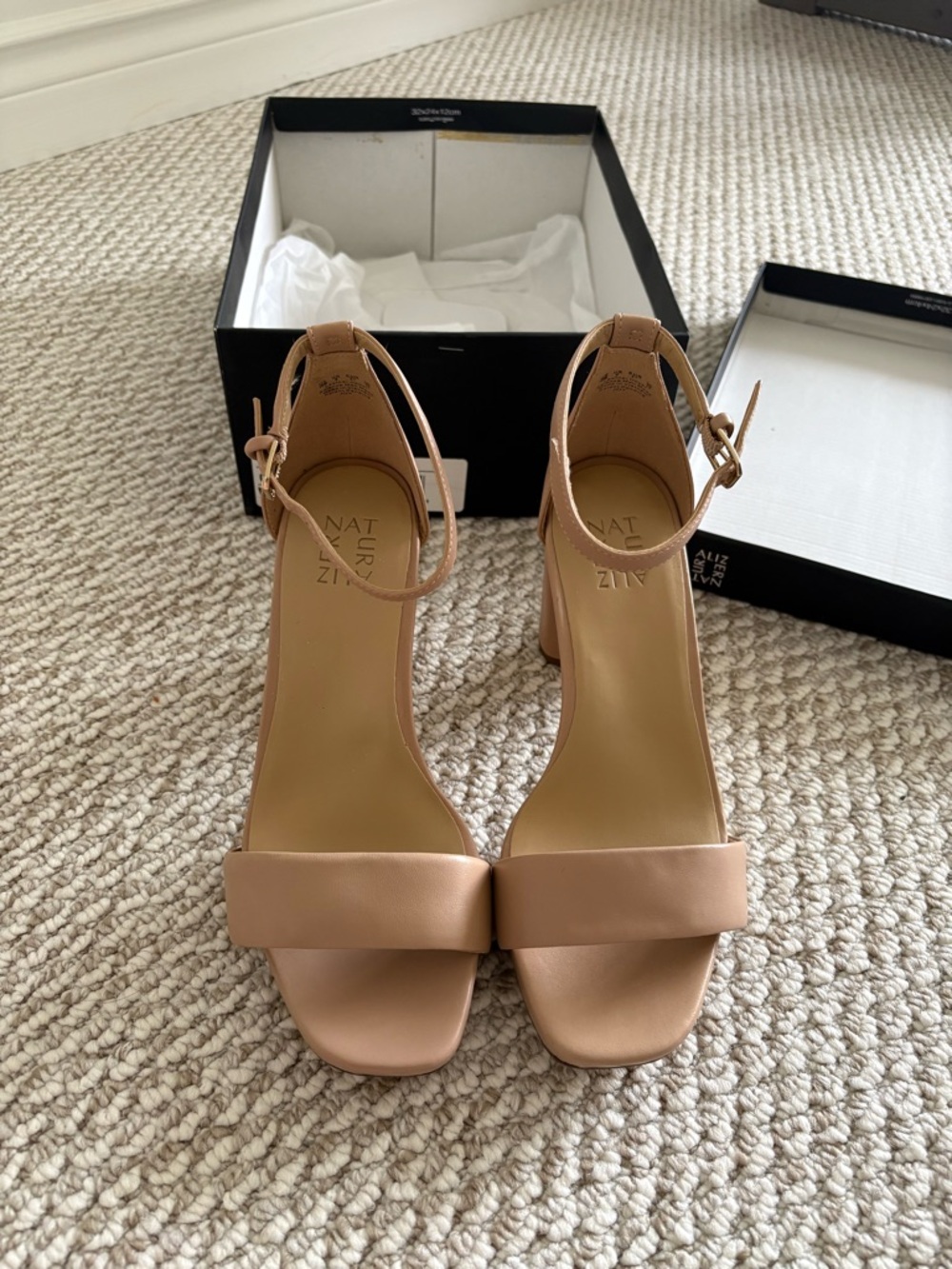 Naturalizer Nude Tan Ankle-Strap Block Heel Sandals